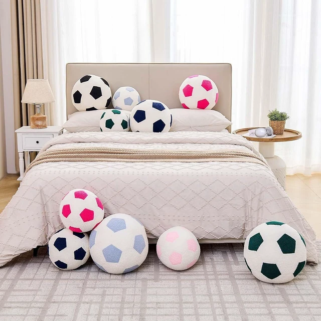 Alt view image 7 of 7 - Soccer Pillow Football Throw Pillow Round Aesthetic Home Decor Soccer Decorative Pillow Soft Soccer Sports Ball Plush Pillows for Bedroom Sofa Chair CouchBlack,8 Inch