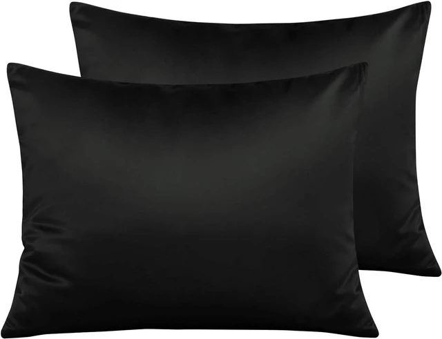 Main image of Standard Satin Pillowcases, Set of 2, Zipper, Black