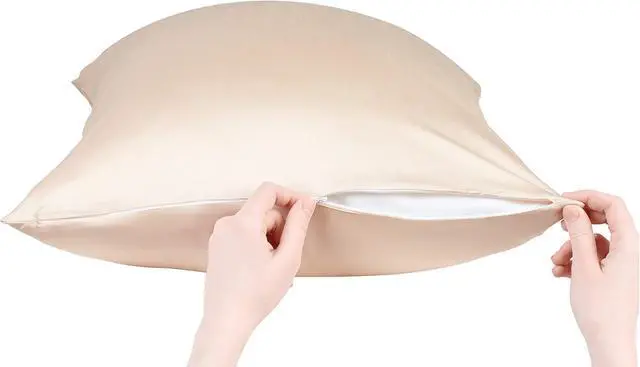 Alt view image 8 of 14 - Anti Acne Pillowcase - Standard Size 20"x26" with Zipper, Premium 75% Viscose Derived from Bamboo, 25% Modal Blend, Beige, 1 Piece - Cooling Silky Satin Pillow Case - Oeko-TEX Certified