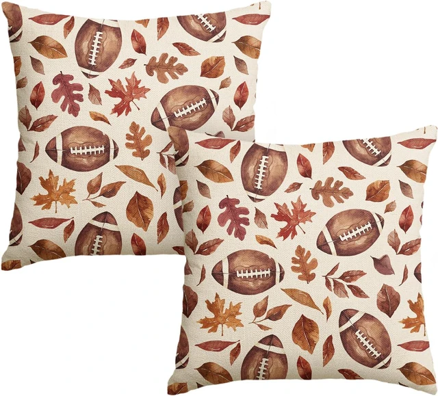 Main image of Fall Football Maple Leaf Pillow Covers 18x18 Inch Set of 2