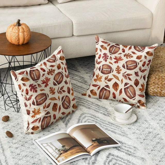 Alt view image 3 of 7 - Fall Football Maple Leaf Pillow Covers 18x18 Inch Set of 2
