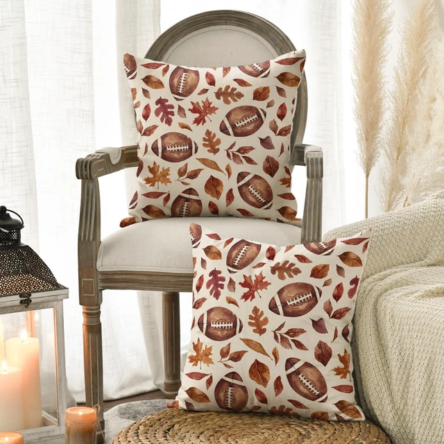 Alt view image 2 of 7 - Fall Football Maple Leaf Pillow Covers 18x18 Inch Set of 2