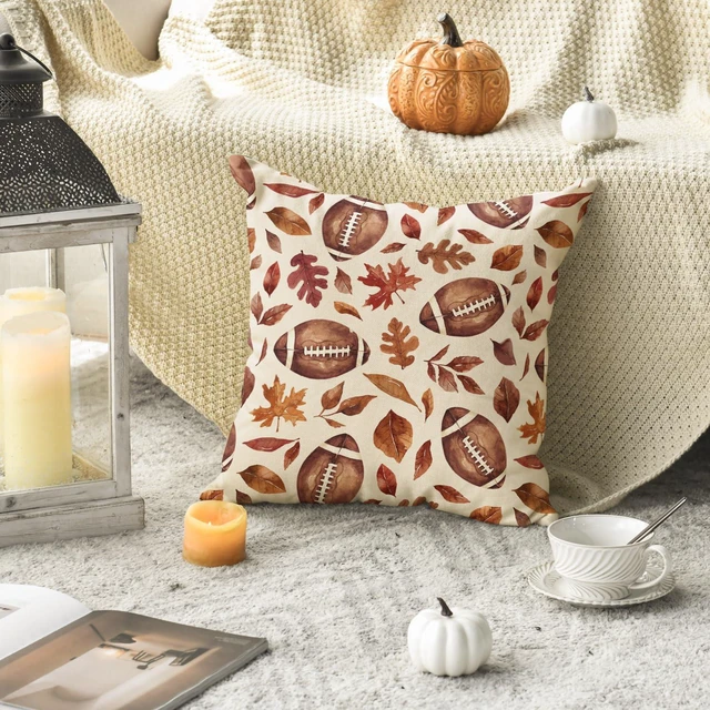 Alt view image 4 of 7 - Fall Football Maple Leaf Pillow Covers 18x18 Inch Set of 2