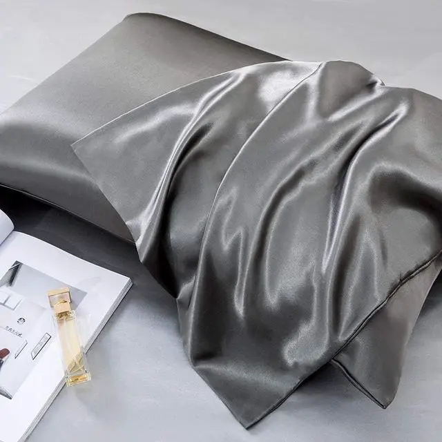 Main image of LuxBedding Satin Queue Pillowcase, Cooling Silk, 20x30 Inch, 2 Pack, Grey
