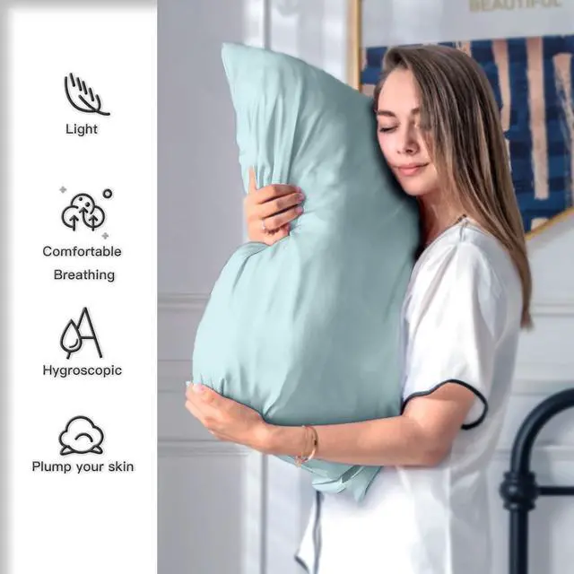Alt view image 3 of 6 - Mulberry Silk Pillowcase for Hair and Skin Standard Size 20"X 26" Pillow Case with Hidden Zipper Soft Breathable Smooth Cooling Silk Pillow Covers for Sleeping (Haze Blue,Standard,1Pcs)