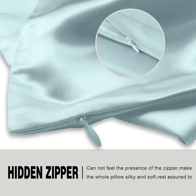 Alt view image 4 of 6 - Mulberry Silk Pillowcase for Hair and Skin Standard Size 20"X 26" Pillow Case with Hidden Zipper Soft Breathable Smooth Cooling Silk Pillow Covers for Sleeping (Haze Blue,Standard,1Pcs)