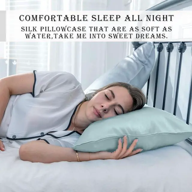 Alt view image 6 of 6 - Mulberry Silk Pillowcase for Hair and Skin Standard Size 20"X 26" Pillow Case with Hidden Zipper Soft Breathable Smooth Cooling Silk Pillow Covers for Sleeping (Haze Blue,Standard,1Pcs)
