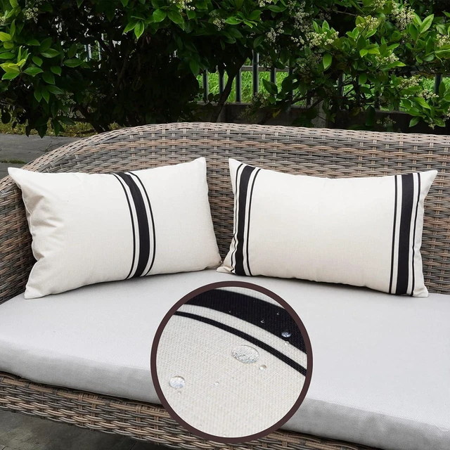 Main image of Outdoor Pillow Covers Waterproof 12X20 Set of 2 Lumbar Throw Pillow Cover Beige and Black Striped Outdoor Pillows for Patio Furniture