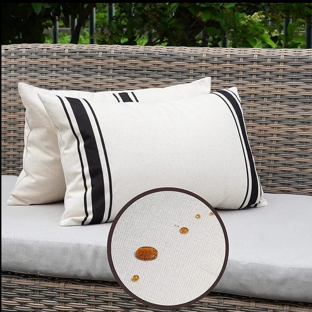 Alt view image 2 of 6 - Outdoor Pillow Covers Waterproof 12X20 Set of 2 Lumbar Throw Pillow Cover Beige and Black Striped Outdoor Pillows for Patio Furniture
