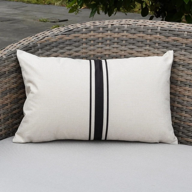 Alt view image 4 of 6 - Outdoor Pillow Covers Waterproof 12X20 Set of 2 Lumbar Throw Pillow Cover Beige and Black Striped Outdoor Pillows for Patio Furniture