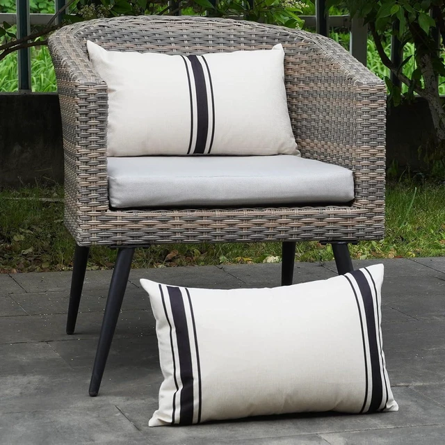 Alt view image 3 of 6 - Outdoor Pillow Covers Waterproof 12X20 Set of 2 Lumbar Throw Pillow Cover Beige and Black Striped Outdoor Pillows for Patio Furniture
