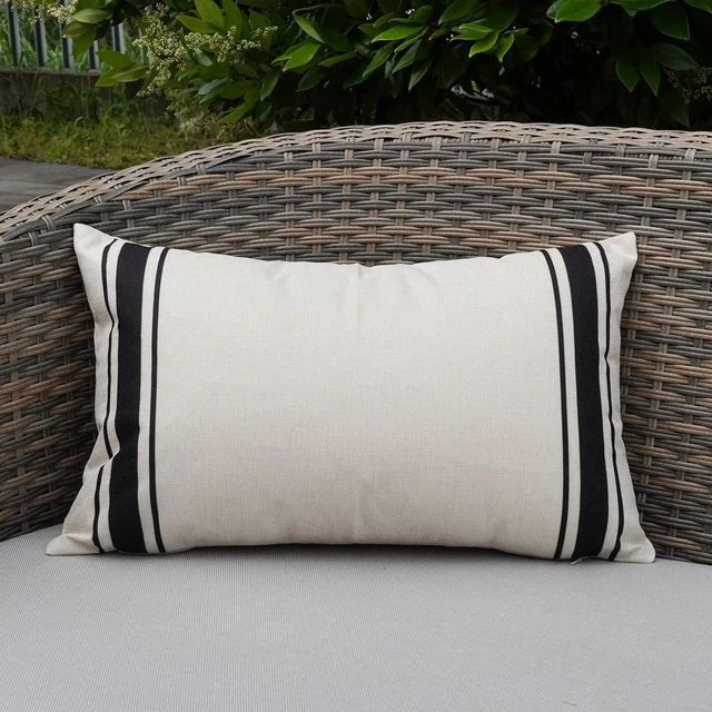 Alt view image 5 of 6 - Outdoor Pillow Covers Waterproof 12X20 Set of 2 Lumbar Throw Pillow Cover Beige and Black Striped Outdoor Pillows for Patio Furniture