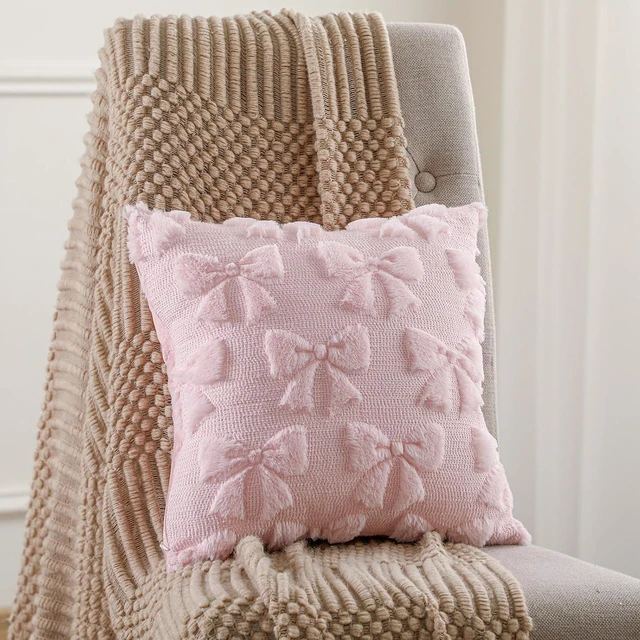 Alt view image 4 of 6 - Bow Pillow Covers Set of 2 Preppy Room Decor, 16"x16", Pink