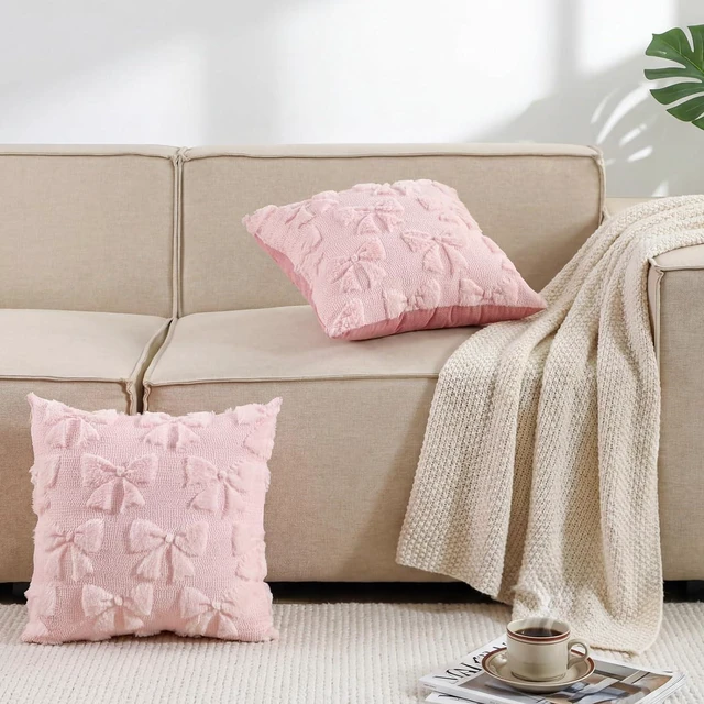 Alt view image 6 of 6 - Bow Pillow Covers Set of 2 Preppy Room Decor, 16"x16", Pink