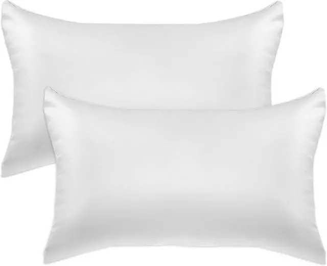 Main image of 2-Pack King Size 70% Viscose 30% Polyester Cooling Satin Pillowcase Set with Hidden Zipper Closure, White