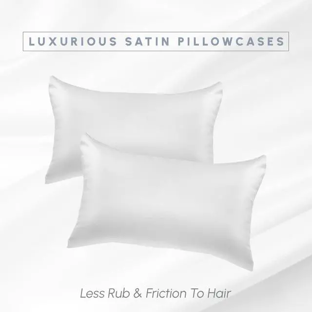 Alt view image 3 of 7 - 2-Pack King Size 70% Viscose 30% Polyester Cooling Satin Pillowcase Set with Hidden Zipper Closure, White