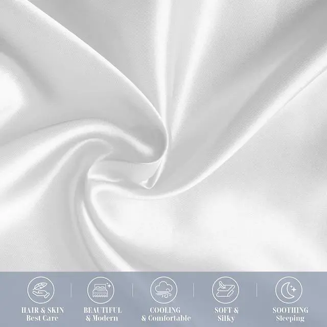 Alt view image 7 of 7 - 2-Pack King Size 70% Viscose 30% Polyester Cooling Satin Pillowcase Set with Hidden Zipper Closure, White