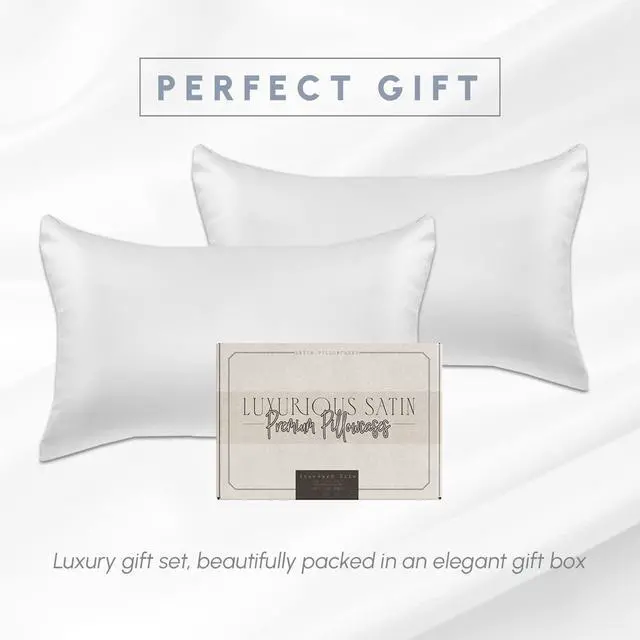 Alt view image 5 of 7 - 2-Pack King Size 70% Viscose 30% Polyester Cooling Satin Pillowcase Set with Hidden Zipper Closure, White