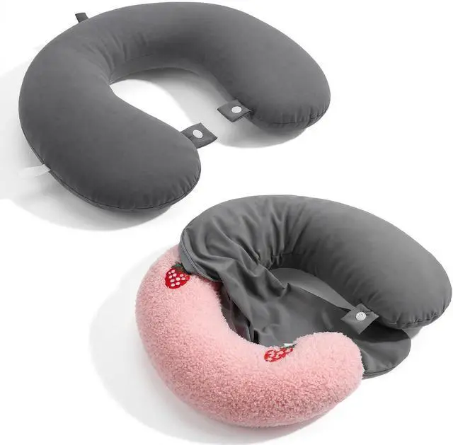 Main image of 2 Pcs Neck Pillow Cover U Shaped Cooling Travel Neck Pillow Cover Replacemen, Cool and Elastic Fabric, Washable (No Filler)