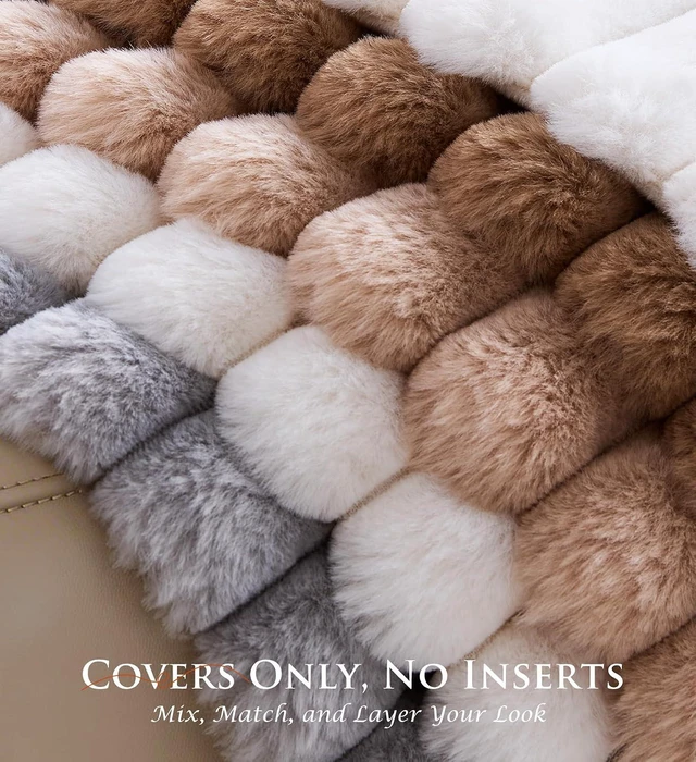 Alt view image 7 of 7 - Pack of 2 Throw Pillow Covers 18x18 Decorative Solid Plush Faux Fur with Soft Velvet Back, Square Striped Cushion Cases Modern Farmhouse Home Decor for Living Room Couch Sofa Bed Cream White