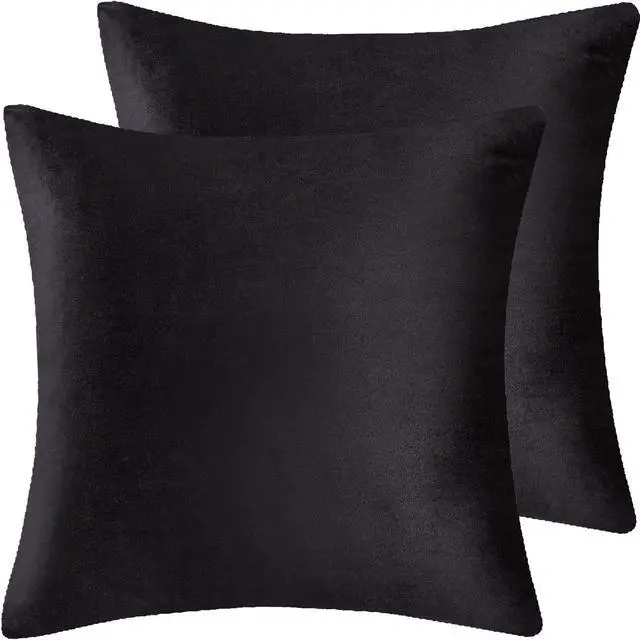 Alt view image 2 of 6 - Velvet Decorative Throw Pillow Covers, Soft Square Cushion Case Home Decor for Living Room Couch Bed Sofa, Set of 2 Pack, Black, 18x18 Inch