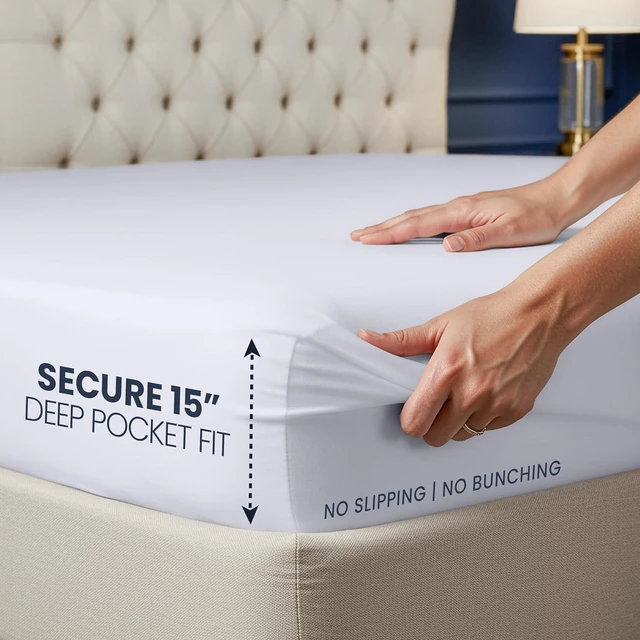 Alt view image 4 of 7 - Waterproof 5-Sided Mattress Protector Twin Size, Premium Breathable Mattress Cover, Fitted Style with Stretchable Pockets (White)