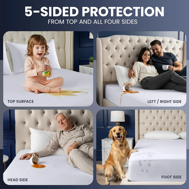 Alt view image 5 of 7 - Waterproof 5-Sided Mattress Protector Twin Size, Premium Breathable Mattress Cover, Fitted Style with Stretchable Pockets (White)