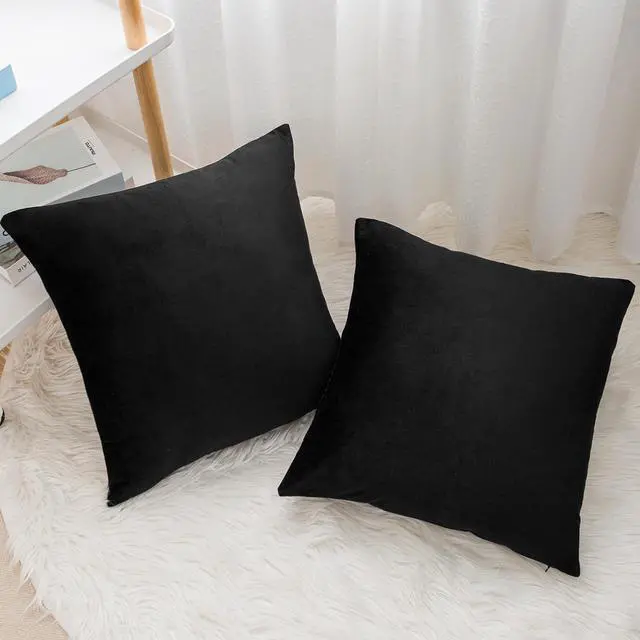Alt view image 4 of 6 - Velvet Decorative Throw Pillow Covers, Soft Square Cushion Case Home Decor for Living Room Couch Bed Sofa, Set of 2 Pack, Black, 18x18 Inch