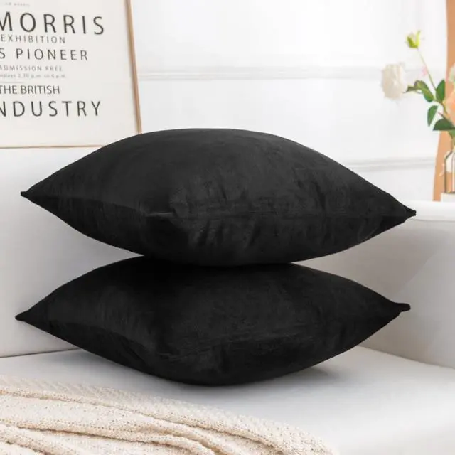 Alt view image 5 of 6 - Velvet Decorative Throw Pillow Covers, Soft Square Cushion Case Home Decor for Living Room Couch Bed Sofa, Set of 2 Pack, Black, 18x18 Inch