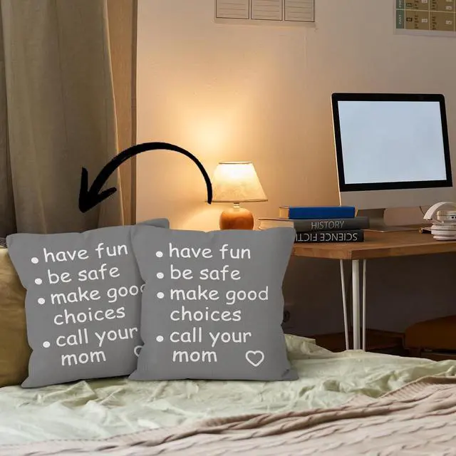 Alt view image 4 of 7 - Funny Quote Have Fun Be Safe Make Good Choices Call Your Mom Black Decorative Throw Pillow Cover, Graduation Gifts for Sofa Bed Room Home Children Dorm Decor 18 x 18 Inch Pillow CaseGray