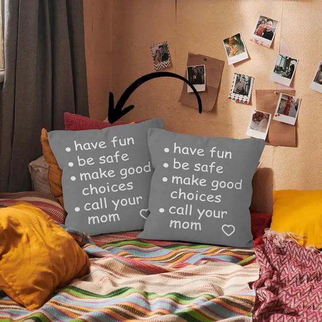 Alt view image 5 of 7 - Funny Quote Have Fun Be Safe Make Good Choices Call Your Mom Black Decorative Throw Pillow Cover, Graduation Gifts for Sofa Bed Room Home Children Dorm Decor 18 x 18 Inch Pillow CaseGray
