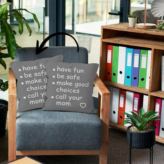 Alt view image 7 of 7 - Funny Quote Have Fun Be Safe Make Good Choices Call Your Mom Black Decorative Throw Pillow Cover, Graduation Gifts for Sofa Bed Room Home Children Dorm Decor 18 x 18 Inch Pillow CaseGray