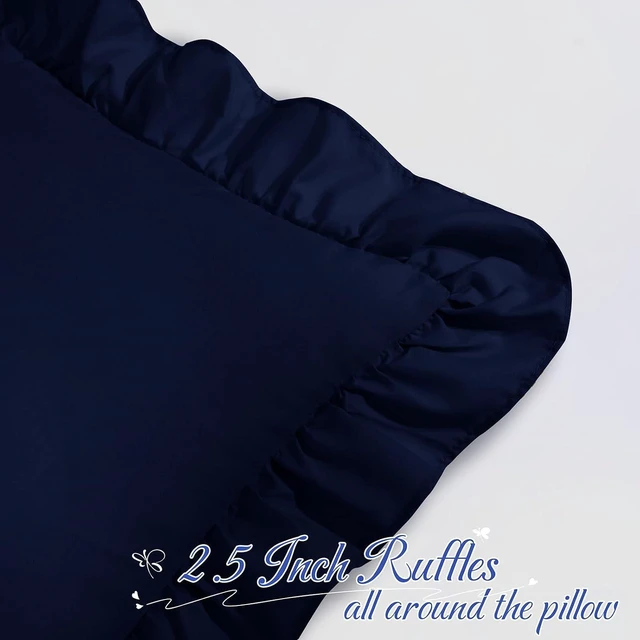 Alt view image 4 of 6 - Navy Blue Ruffle Lumbar Pillow Cover 12x20 Inch, Ruffled Cushion Case Covers for Couch Sofa Bed Living Room, Decorative Farmhouse Throw Pillow Cover, Pack of 1