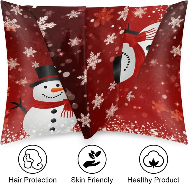 Alt view image 2 of 7 - Satin Pillowcase for Hair and Skin, Red Christmas Snowman Silk Pillowcase with Zipper, Soft Silky Pillow Cover Standard Size (20x26 Inches), Cooling Satin Pillow Cases