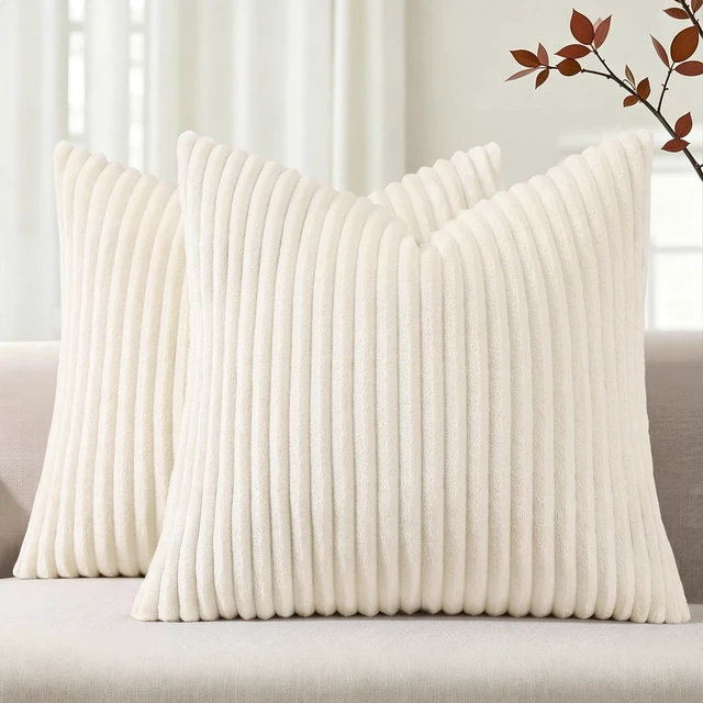 Alt view image 2 of 7 - Fall Soft Cream White Flannel Throw Pillow Covers 18X18 Set of 2