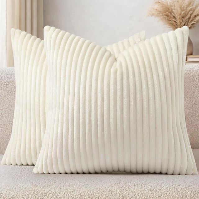 Main image of Fall Soft Cream White Flannel Throw Pillow Covers 18X18 Set of 2