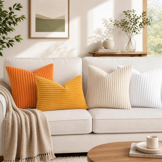 Alt view image 4 of 7 - Fall Soft Cream White Flannel Throw Pillow Covers 18X18 Set of 2