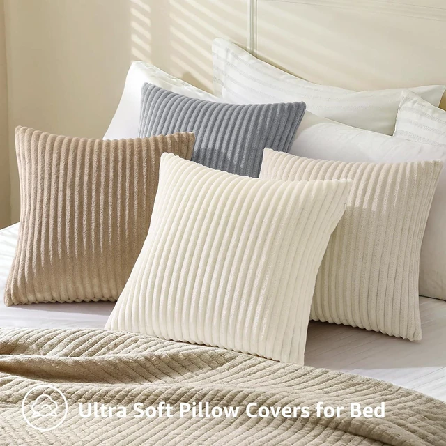Alt view image 5 of 7 - Fall Soft Cream White Flannel Throw Pillow Covers 18X18 Set of 2