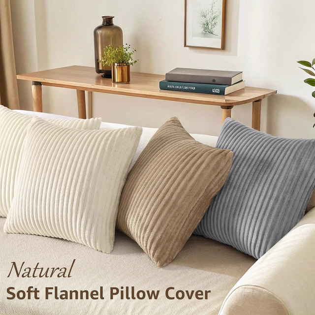 Alt view image 3 of 7 - Fall Soft Cream White Flannel Throw Pillow Covers 18X18 Set of 2