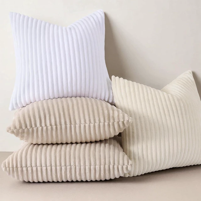 Alt view image 7 of 7 - Fall Soft Cream White Flannel Throw Pillow Covers 18X18 Set of 2