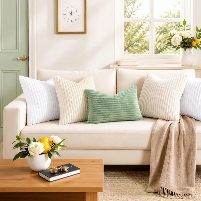 Alt view image 6 of 7 - Fall Soft Cream White Flannel Throw Pillow Covers 18X18 Set of 2