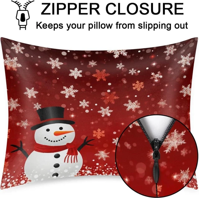 Alt view image 3 of 7 - Satin Pillowcase for Hair and Skin, Red Christmas Snowman Silk Pillowcase with Zipper, Soft Silky Pillow Cover Standard Size (20x26 Inches), Cooling Satin Pillow Cases