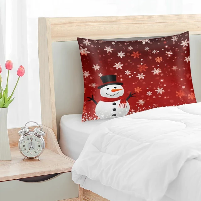 Alt view image 6 of 7 - Satin Pillowcase for Hair and Skin, Red Christmas Snowman Silk Pillowcase with Zipper, Soft Silky Pillow Cover Standard Size (20x26 Inches), Cooling Satin Pillow Cases