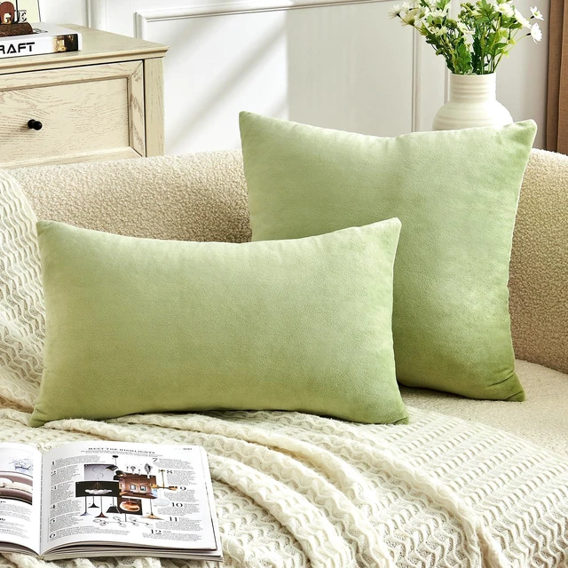 Alt view image 3 of 7 - Throw Pillow Covers Sage Green Set of 2 18x18 Inch Pillow Covers, Soft Velvet Decorative Pillowcases for Couch Sofa Bed, Home Boho Decor, Modern Farmhouse Cushion Covers