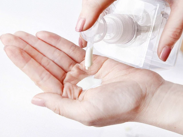 Alt view image 6 of 6 - 100ml / 3.3oz Refillable Empty Plastic Pump Bottles Jars Set for Makeup Cosmetic Bath Shower Shampoo Hair-Conditioner Toiletries Liquid Containers Bathroom Accessory Set (Transparent)