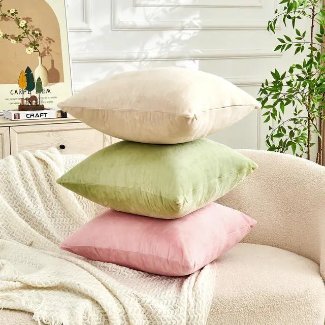 Alt view image 4 of 7 - Throw Pillow Covers Sage Green Set of 2 18x18 Inch Pillow Covers, Soft Velvet Decorative Pillowcases for Couch Sofa Bed, Home Boho Decor, Modern Farmhouse Cushion Covers