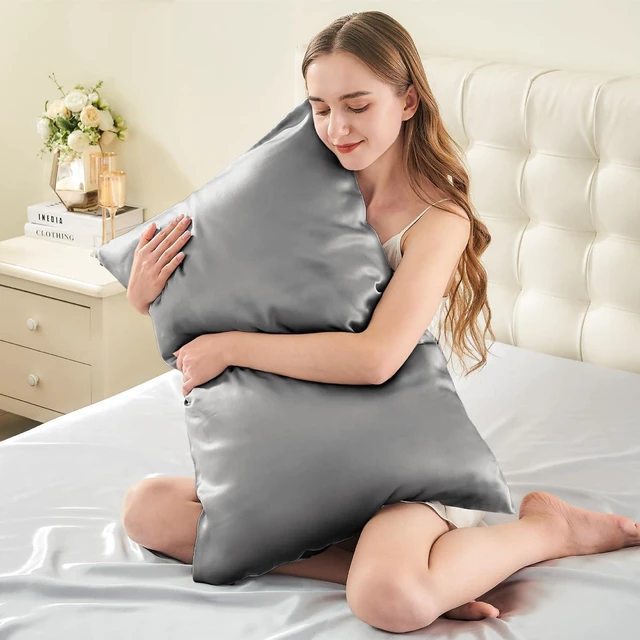 Alt view image 3 of 7 - Mulberry Silk Pillowcase for Hair and Skin, Silk Pillow Cases Standard Size with Hidden Zipper 20x26 Inches, Smooth and Soft Cooling Pillow Cases for Hot Sleepers(Dark Grey, 1 Pack)