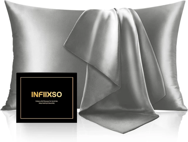 Main image of Mulberry Silk Pillowcase for Hair and Skin, Silk Pillow Cases Standard Size with Hidden Zipper 20x26 Inches, Smooth and Soft Cooling Pillow Cases for Hot Sleepers(Dark Grey, 1 Pack)