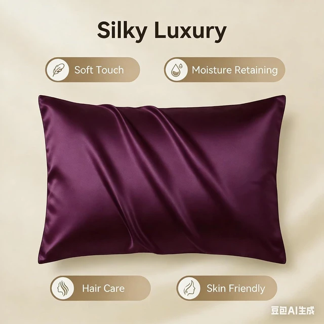 Alt view image 2 of 6 - Luxury Satin Silky Pillowcase with Zipper Closure (Silky Satin Pillow Case for Hair) (Purple, Queen(20by30inch))