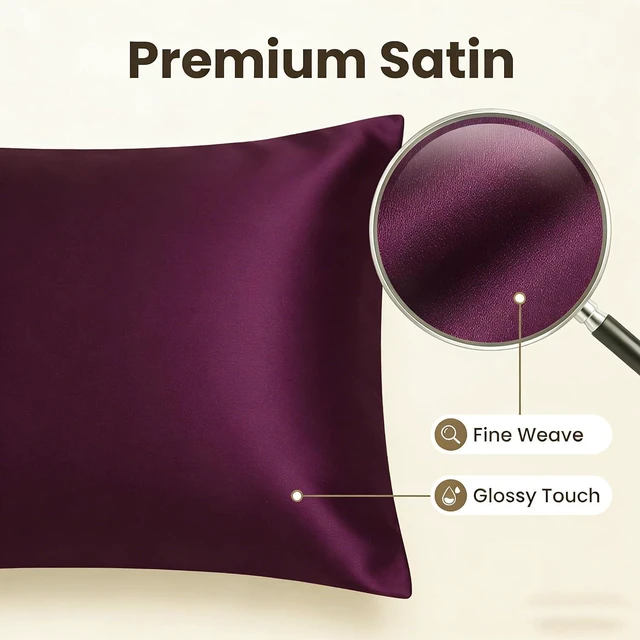 Alt view image 3 of 6 - Luxury Satin Silky Pillowcase with Zipper Closure (Silky Satin Pillow Case for Hair) (Purple, Queen(20by30inch))